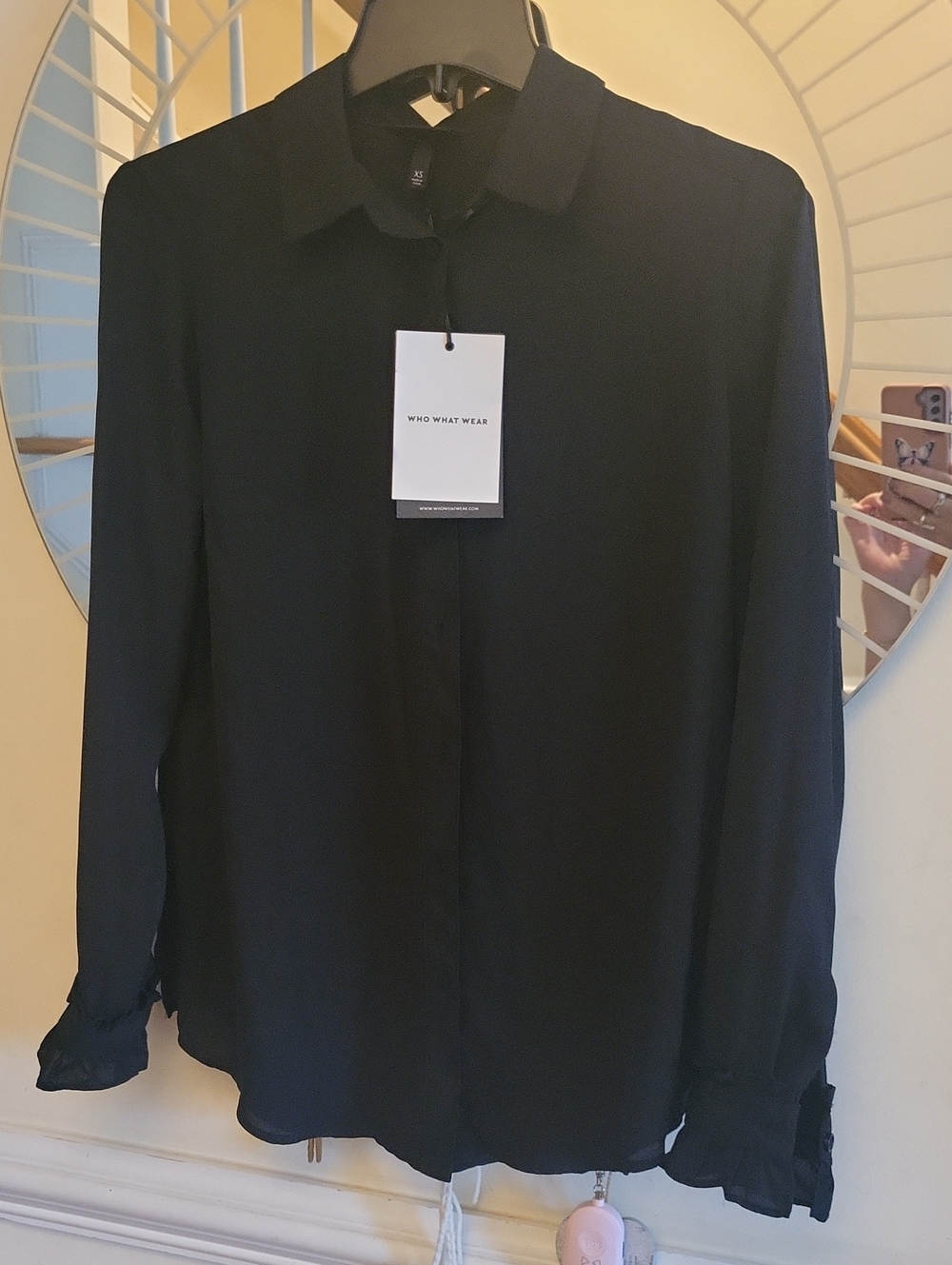 Who What Wear Black Long-Sleeve Button-Front Blouse